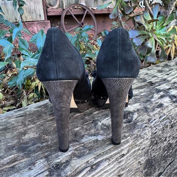 Gianni Marra Platform Black Leather Suade Studded Bow Italy Heels Size 36.5 / 6 - Picture 5 of 14